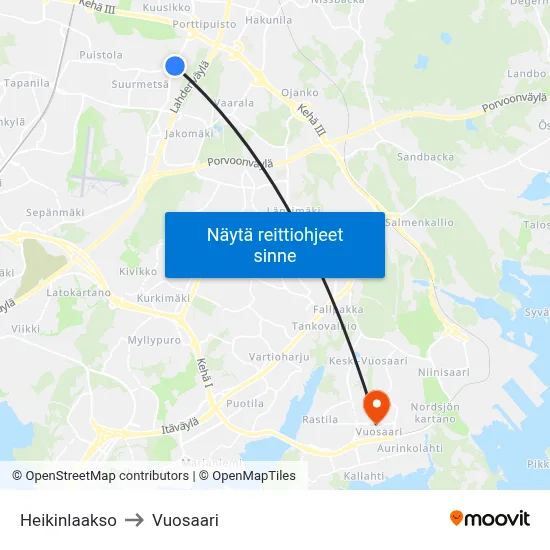 Heikinlaakso to Vuosaari map