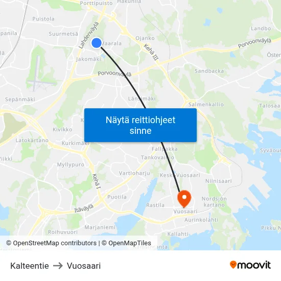 Kalteentie to Vuosaari map