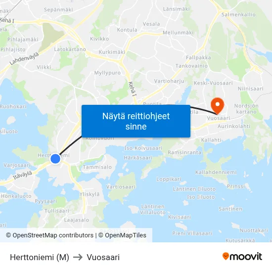 Herttoniemi (M) to Vuosaari map