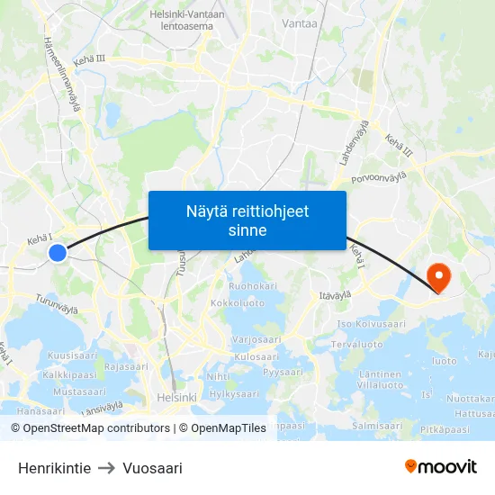 Henrikintie to Vuosaari map