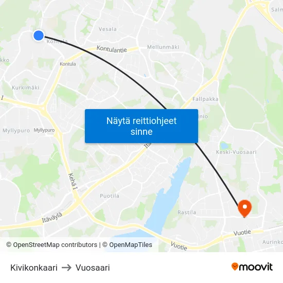 Kivikonkaari to Vuosaari map