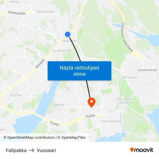 Fallpakka to Vuosaari map