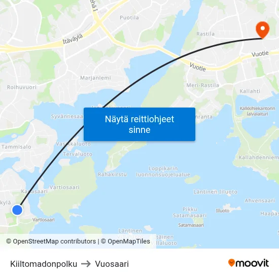Kiiltomadonpolku to Vuosaari map