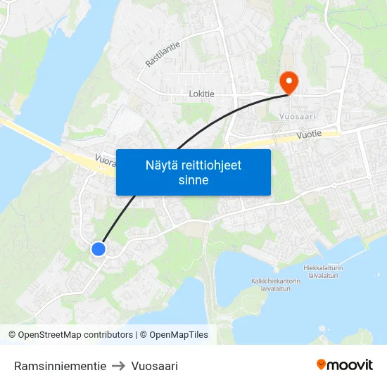 Ramsinniementie to Vuosaari map