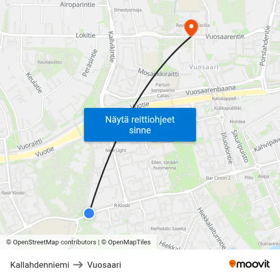 Kallahdenniemi to Vuosaari map