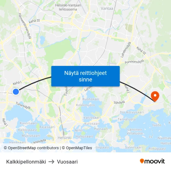 Kalkkipellonmäki to Vuosaari map