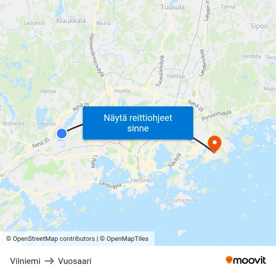 Vilniemi to Vuosaari map