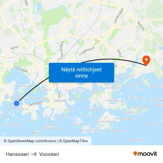 Hanasaari to Vuosaari map