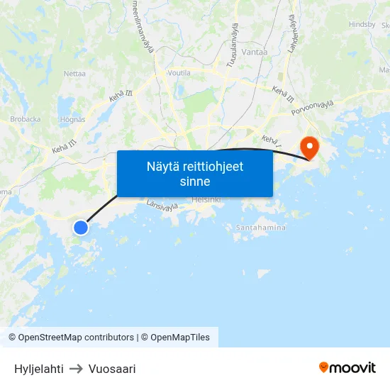 Hyljelahti to Vuosaari map