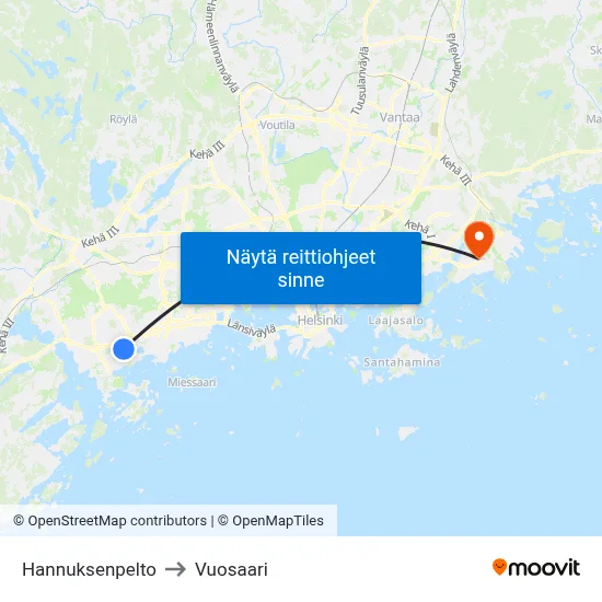 Hannuksenpelto to Vuosaari map