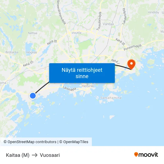 Kaitaa (M) to Vuosaari map