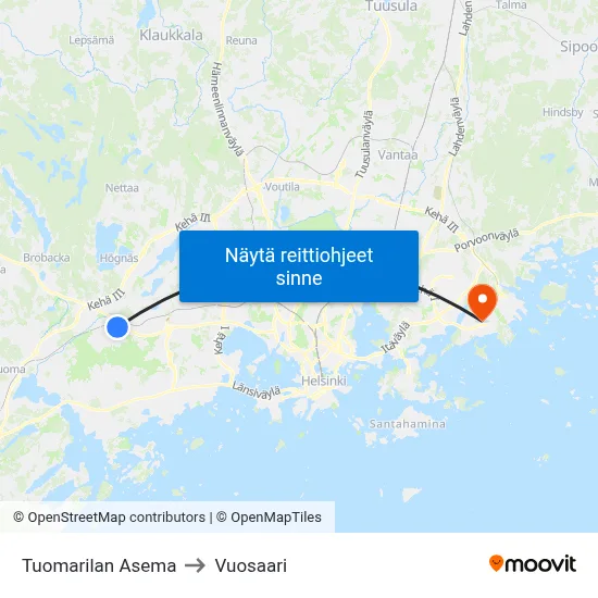 Tuomarilan Asema to Vuosaari map