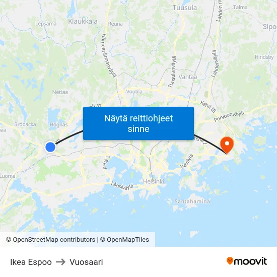 Ikea Espoo to Vuosaari map