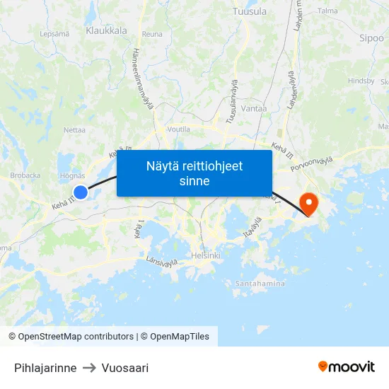 Pihlajarinne to Vuosaari map