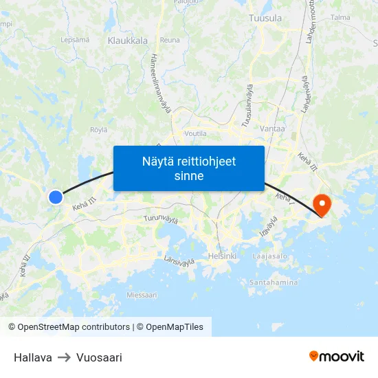 Hallava to Vuosaari map