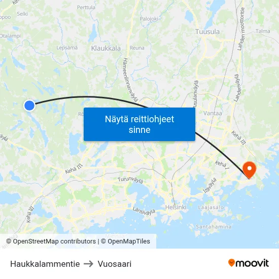Haukkalammentie to Vuosaari map