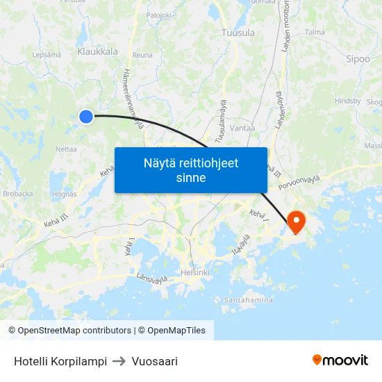 Hotelli Korpilampi to Vuosaari map