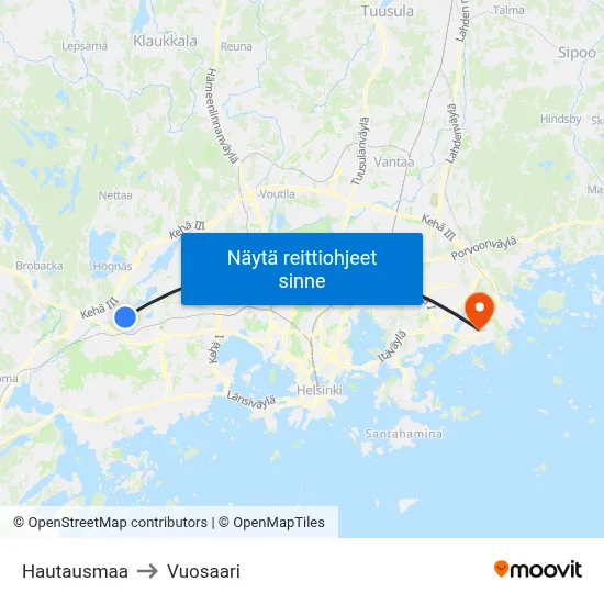 Hautausmaa to Vuosaari map