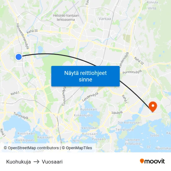 Kuohukuja to Vuosaari map