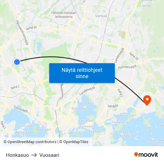 Honkasuo to Vuosaari map