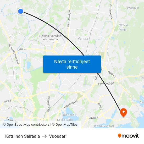 Katriinan Sairaala to Vuosaari map
