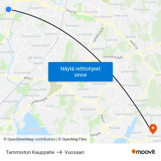 Tammiston Kauppatie to Vuosaari map