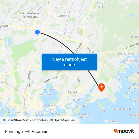 Flamingo to Vuosaari map