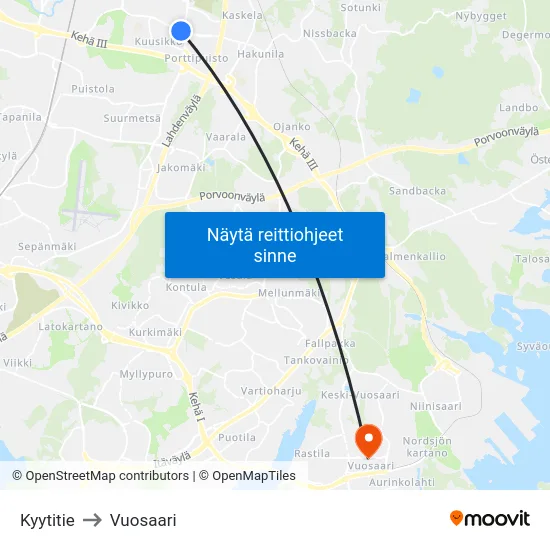 Kyytitie to Vuosaari map