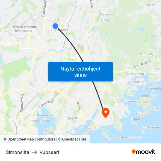 Simonsilta to Vuosaari map