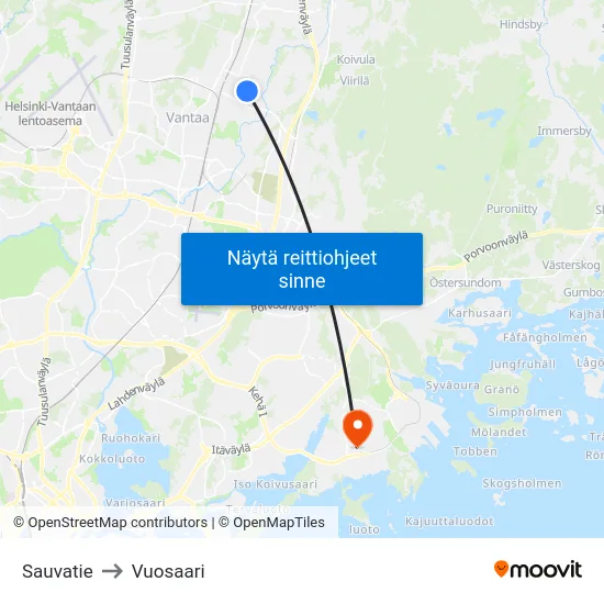 Sauvatie to Vuosaari map