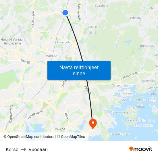 Korso to Vuosaari map
