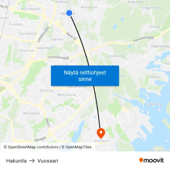 Hakunila to Vuosaari map