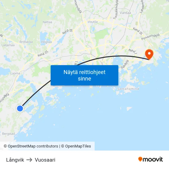 Långvik to Vuosaari map
