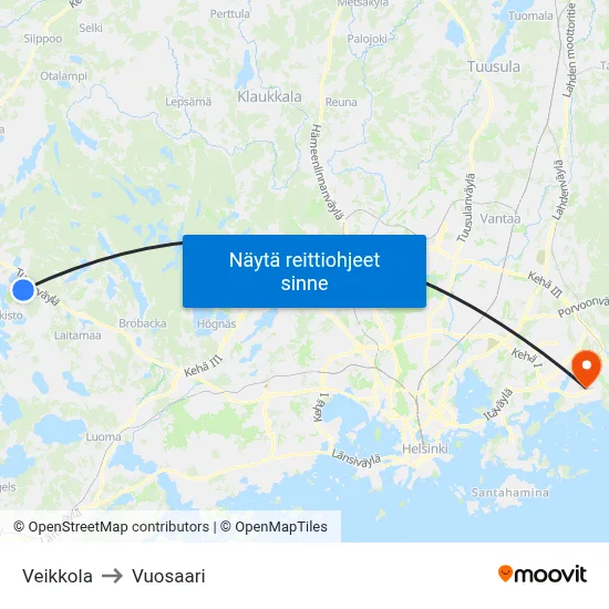 Veikkola to Vuosaari map