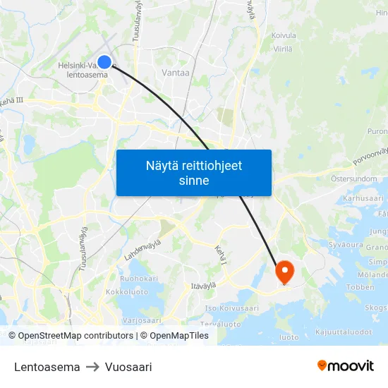Lentoasema to Vuosaari map