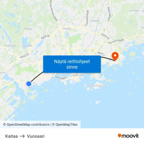 Kaitaa to Vuosaari map