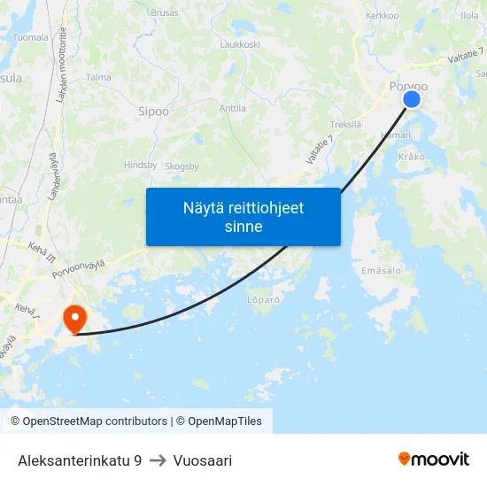 Aleksanterinkatu 9 to Vuosaari map