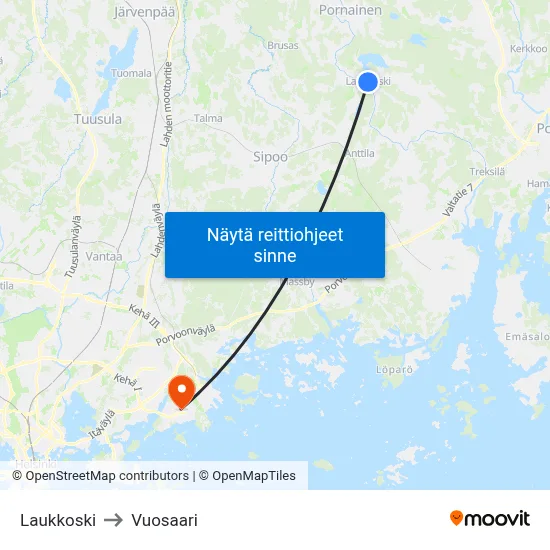 Laukkoski to Vuosaari map