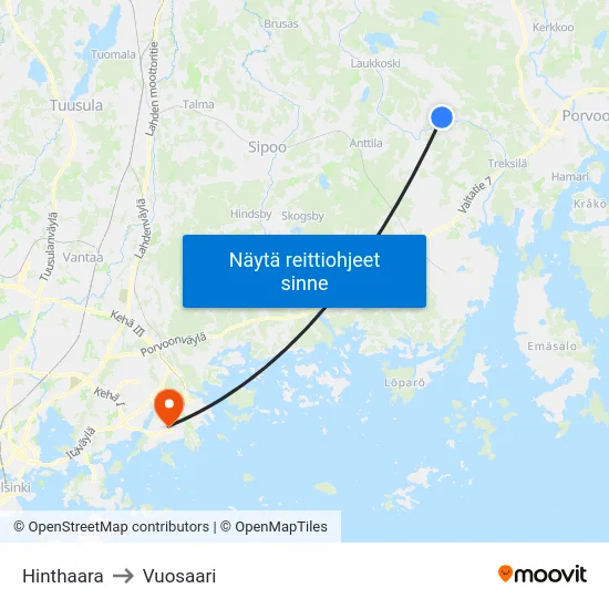 Hinthaara to Vuosaari map