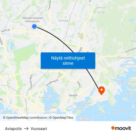Aviapolis to Vuosaari map