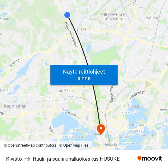 Kivistö to Huuli- ja suulakihalkiokeskus HUSUKE map