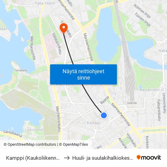 Kamppi (Kaukoliikenneterminaali) to Huuli- ja suulakihalkiokeskus HUSUKE map