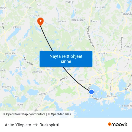 Aalto-Yliopisto to Ruskopirtti map