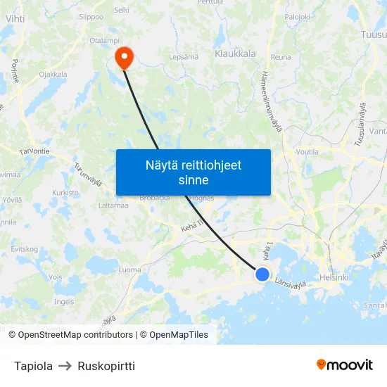 Tapiola to Ruskopirtti map