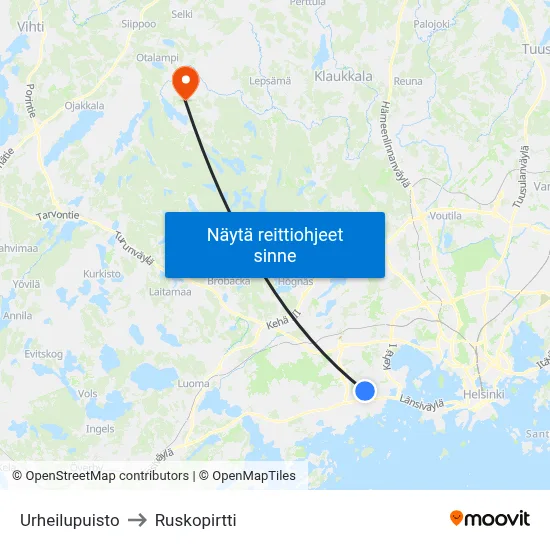 Urheilupuisto to Ruskopirtti map