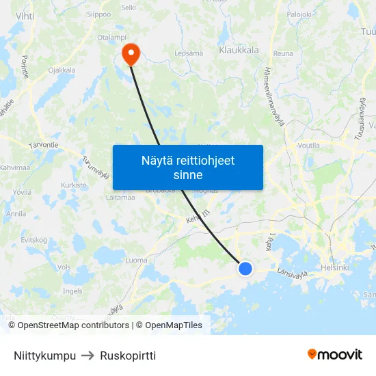 Niittykumpu to Ruskopirtti map