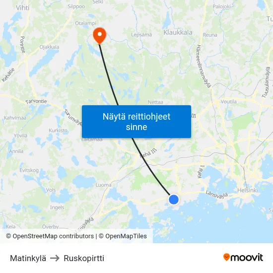Matinkylä to Ruskopirtti map