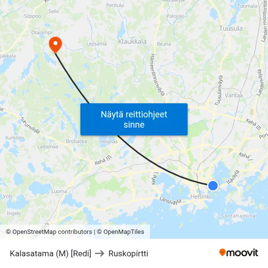 Kalasatama (M) [Redi] to Ruskopirtti map