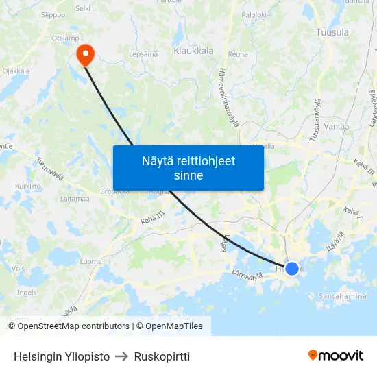 Helsingin Yliopisto to Ruskopirtti map
