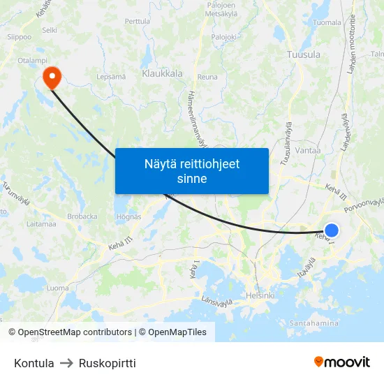 Kontula to Ruskopirtti map